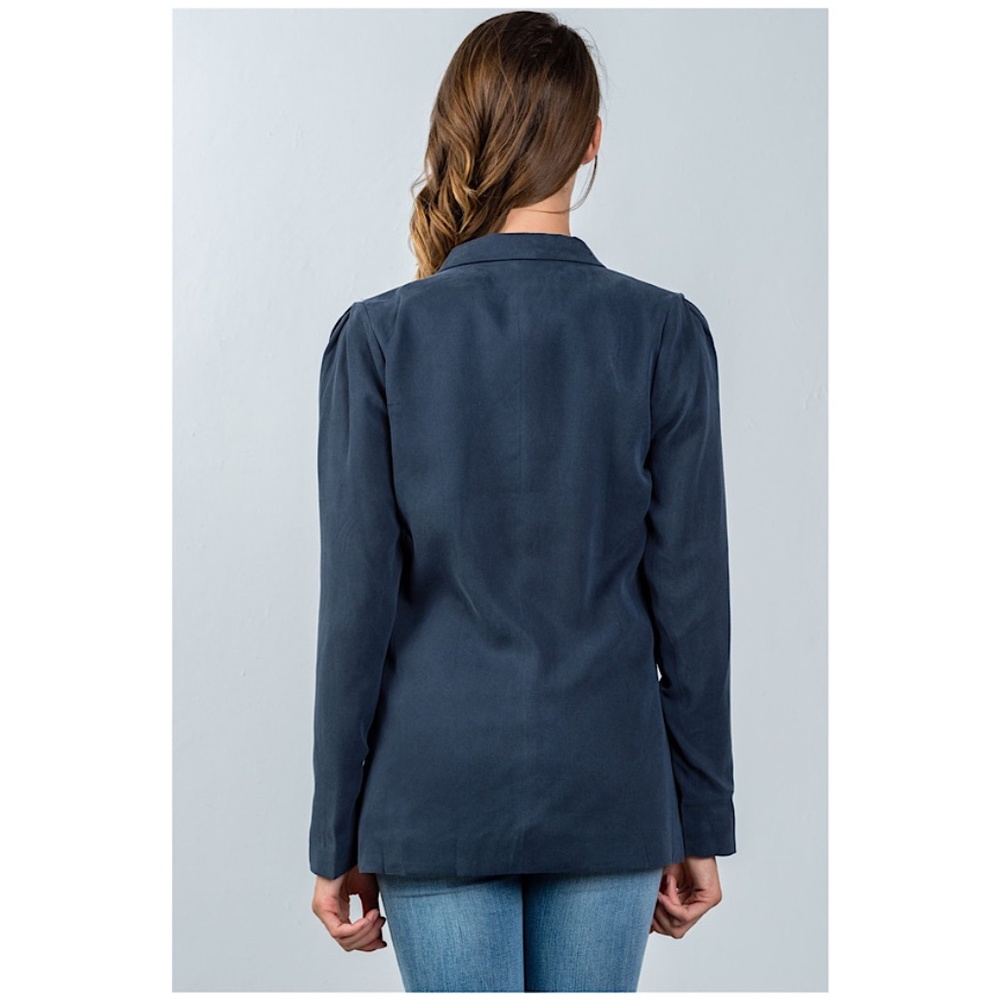 One Button Navy Blazer with Pockets - Picture 3 of 5